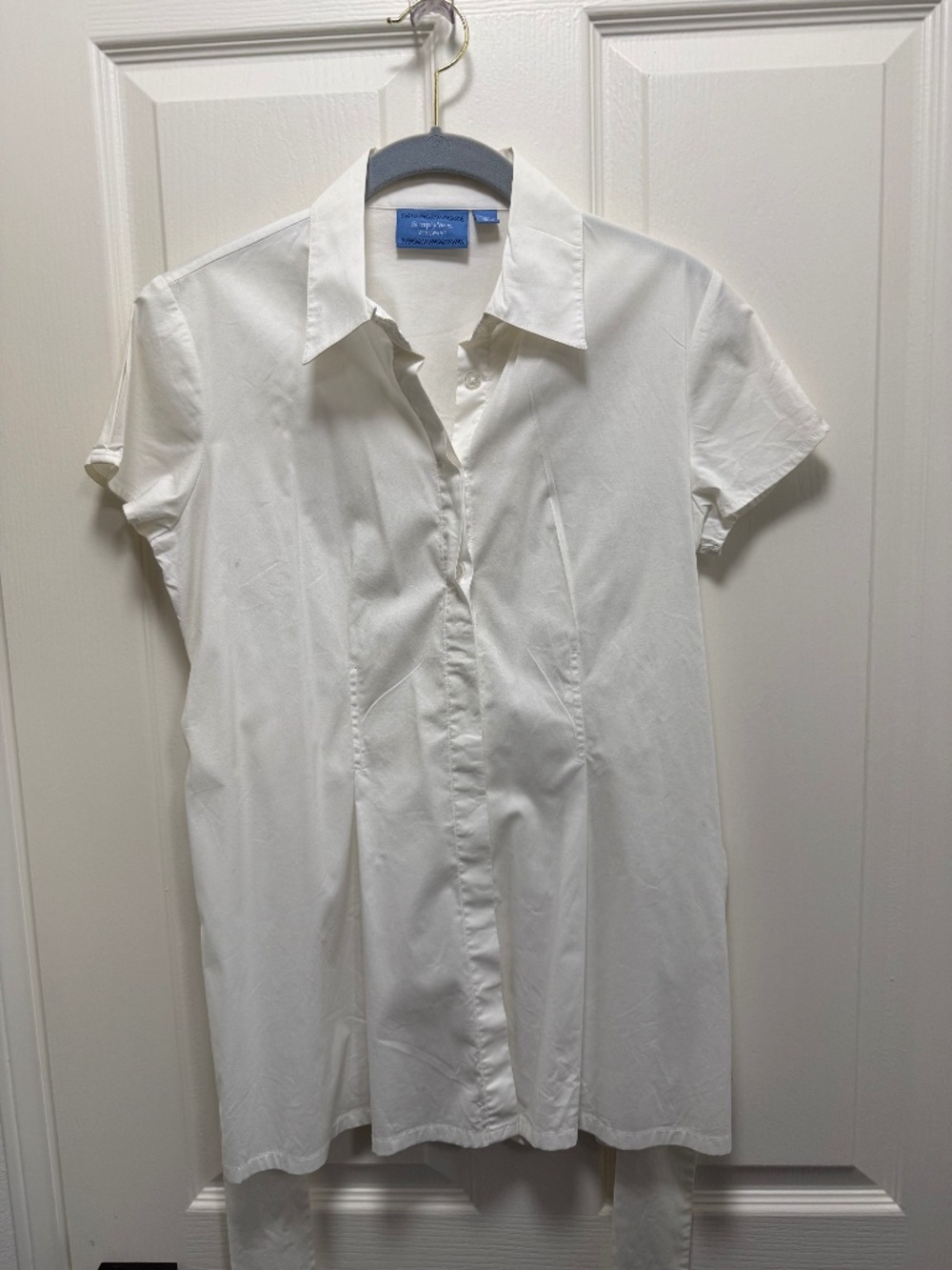 Vera Wang Short Sleeve Long Cotton Blouse with Tie Front Belt- Size 4